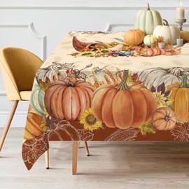 Cusugbaso Thanksgiving Tablecloth 60x104 Inches Rectangle - Thanksgiving Decorations for Home - Orange Thanksgiving Table Cloth Pumpkins Fall Decor for Home, Table, Party, Kitchen