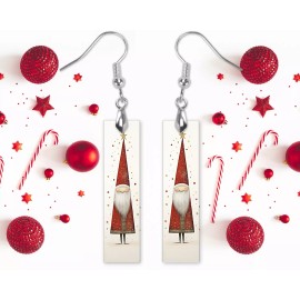 Twisted R Design Earrings, Triangle Santa Wood Bar Printed Earrings Jewelry