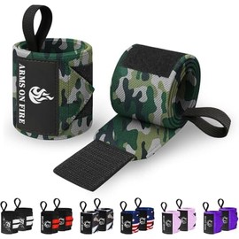 TECEUM Muñequeras de levantamiento de pesas con lazo para el pulgar  Camuflaje  Brazos en el fuego  18 pulgadas  Soporte de muñeca de entrenamiento