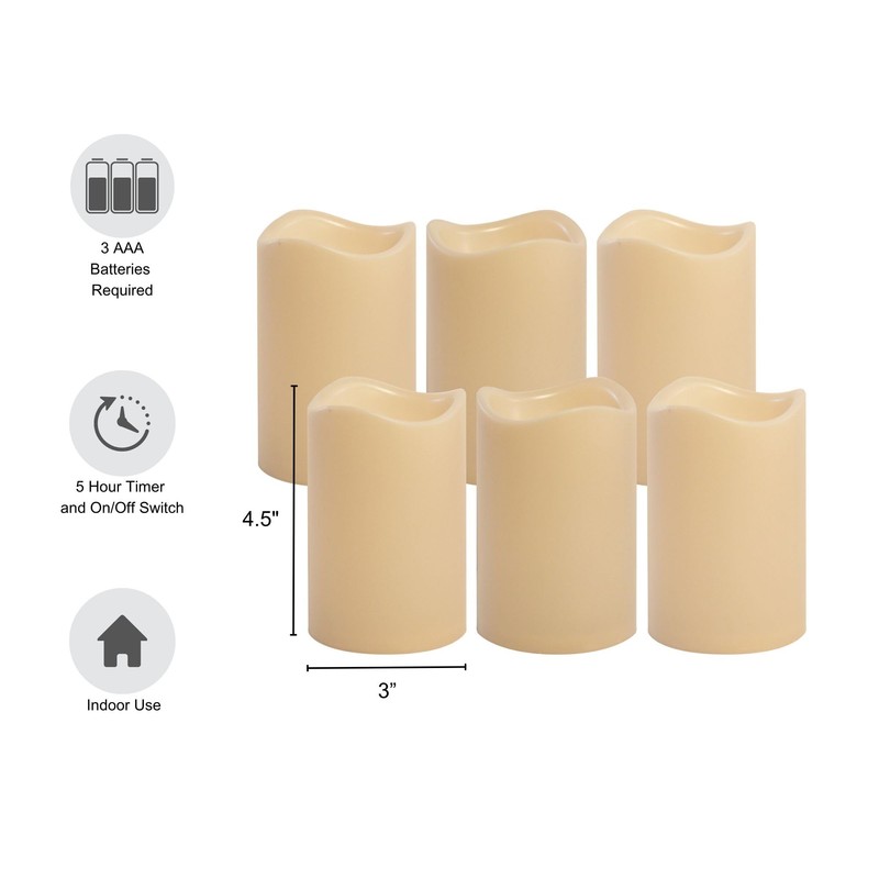 LumaBase Battery Operated LED Pillar Candles - Set of 6