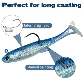 JORMIX 6Pcs Swim Baits for Bass Fishing,Easy Catching Lures Soft Plastic Walleye Fishing Lures,Fishing Gear for Bass Trout Crappie,Paddle Tail Swimbaits Fishing Soft Plastic Lure Kit Blue White