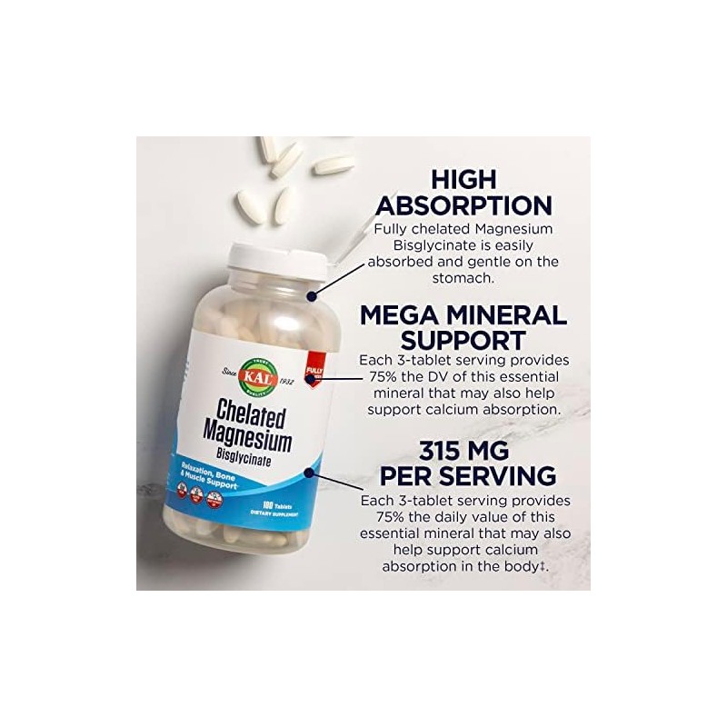 Kal Chelated Magnesium Bisglycinate Supplement for Relaxation
