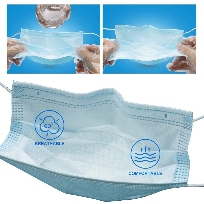 Disposable Face Mask, 3-ply Face masks With Elastic Ear loops,