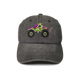 ZKFE Embroidered Monster Truck Hat for for Toddler Boy, Shark Shape Baseball Cap, Washed Black Snapback Dad Hat for Child Kids