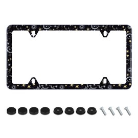 Galaxy Moon and Stars License Plate Frame Starry Sky Planets License Plate Holder Stainless Steel Rust-Proof Auto Parts Decoration with Screws for Men Women License Plate Cover 4 Holes 1pcs