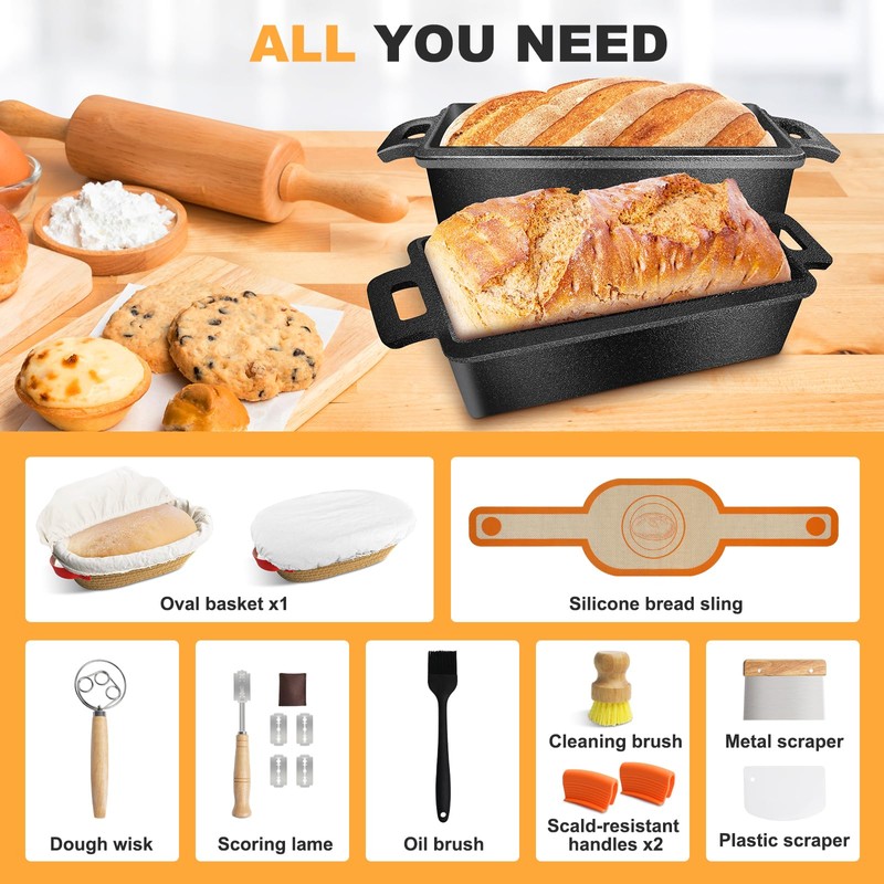 MSJGA 9×5 Inch Cast Iron Loaf Pans with Lid for