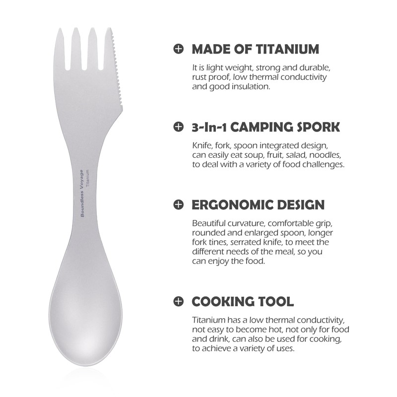 iBasingo 18.5cm Titanium Spork 3 in 1 Camping Cutlery, Blue