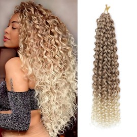 8 Packs GoGo Curl Crochet Hair 18 Inch Long Curly Crochet Hair for Women Beach Curl Water Wave Deep Twist Crochet Braids Synthetic Braiding Hair Extensions (T27/613#, 18 Inches (pack of 8))