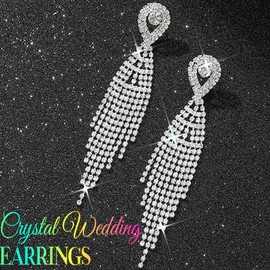 Unicra Silver Rhinestone Bridal Earrings Weddimg Crystal Dangle Earrings Long Diamond Earrings for Women and Brides, One size, Rhinestone, No Gemstone