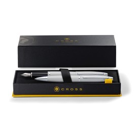 Cross Calais Ballpoint Pen and Fountain Pen Gift Set (Medium Line or Nib Size) Satin Chrome Ink Black