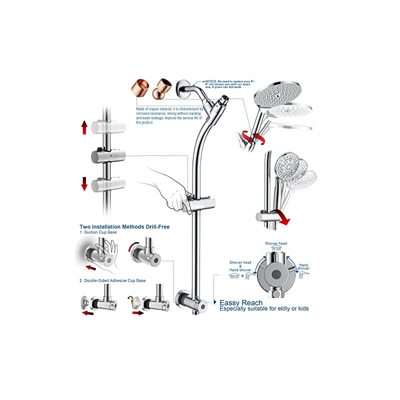 7.5" Rotatable Dual Shower Head with Handheld Combo, Kids Friendly