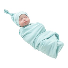 Jastore Baby Swaddle Receiving Blankets with Matching Beanie Set Newborn Nursery Swaddle Wrap for Baby Girls Boys (Serene Green, 47"*47")