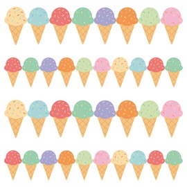 FYSUIMU Bulletin Board Borders 65 ft Colored Ice Cream Cone Border Trim Self-Adhesive Sticker Decals for Back to School Home Classroom Summer Party Whiteboard Chalkboard Wall Decor, 60 Pcs