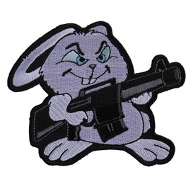 Machine Gun Bunny Rabbit Patch - 3.1x3.75 inch. Embroidered Iron on Patch