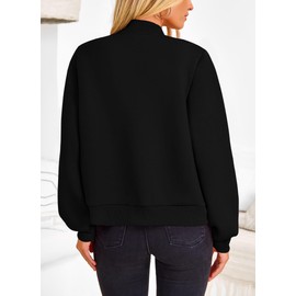 PRETTYGARDEN Women's Bomber Jackets Winter Trendy Varsity Jackets Shackets Button Down Cropped Coats with Pockets (Black,Large)