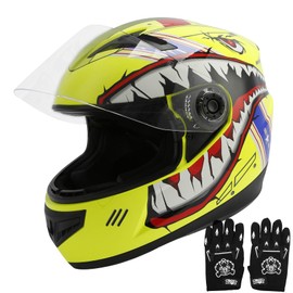 TCT-MOTORPARTS DOT Youth Four Wheeler Helmet Kids Motocross ATV Helmet Full Face Helmets for Offroad Street Dirt Bike Go-Kart BMX MX Snowmobile Skateboard Yellow Shark Mouth Large
