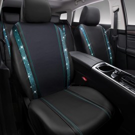 CAR PASS Bling Car Seat Covers Full Sets, Shining Rhinestone Diamond Waterproof Leather, Rear with Zipper, Universal Fit Automotive Interior Glitter Crystal Sparkle Strip for Cute Women Girl, Mint