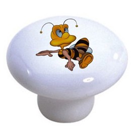 Set of 2 Cartoon Bee Ceramic Cabinet Drawer Knobs