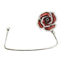 Glamour Girlz Womens Sparkly Silver Crystal Diamante Rhinestone Purse Shoulder Crossbody Tote Bag Handbag Portable Instant Hanging Hanger Hook for Desks Tables Birthday Christmas Gift Red Flower Rose