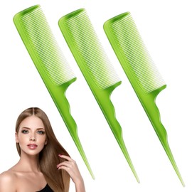 3 Pieces Fine-Tooth Rat Tail Combs Green Parting Combs Heat-Resistant Teasing Combs Anti-static Combs Pintail Hair Combs Hair Styling Combs for Women Girls Men Home Use Salon Modelling Most Hairstyles