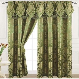 Venice Collections Luxury Jacquard Curtain Panel with Attached Waterfall Valance, 54 by 84-Inch Angelina Sage