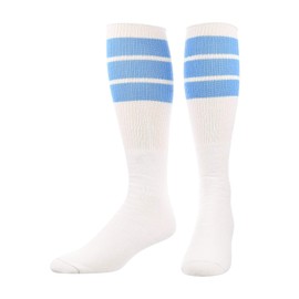 TCK Retro 3 Stripe Tube Socks (Columbia Blue, Medium)