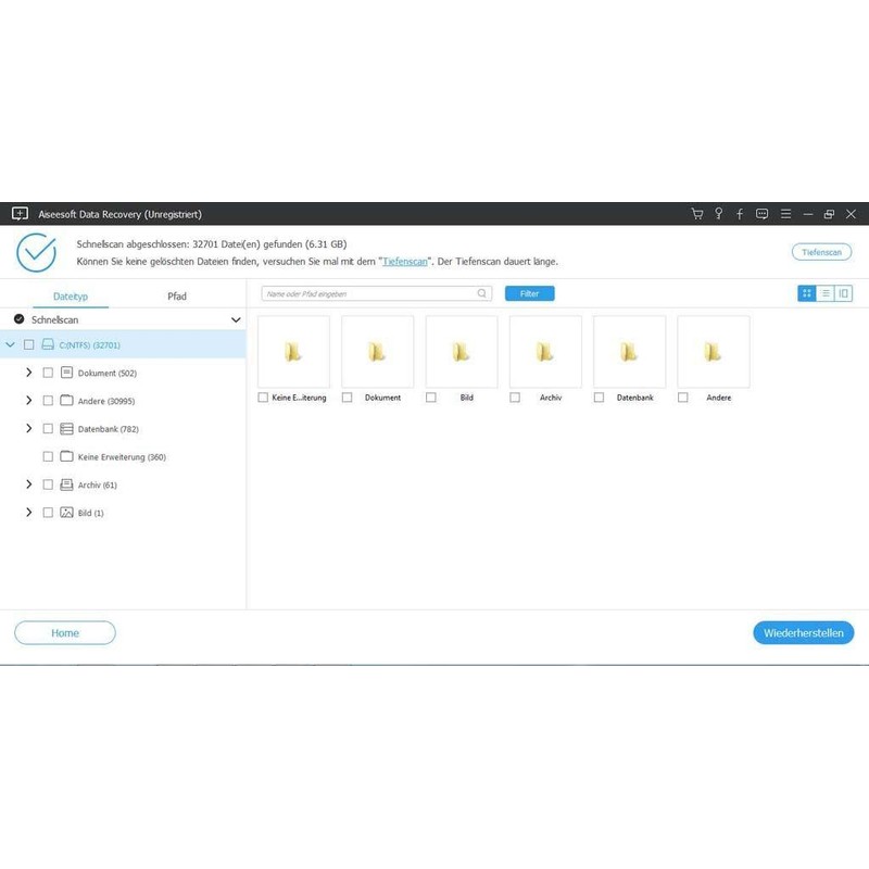 DataRecovery - Daten wiederherstellen am PC oder Notebook für Windows