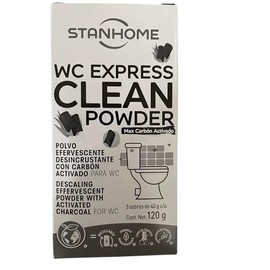 WC Express Clean Powder, polvo efervescente desincrustante con carbon activado para la limpieza del WC o baño, remueve cualquier tipo de Suciedad. Stanhome