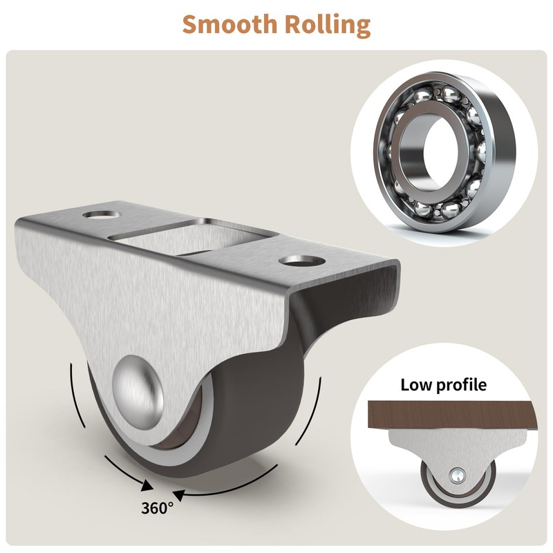 Chegulu 1" Mini Low Profile Fixed Plate Casters, TPR Furniture