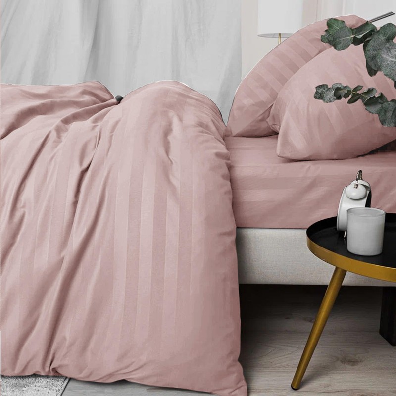 Simply Amelia Satin Stripe Single Blush Duvet Cover Sets Premium
