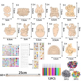 Wooden Pendant Easter for Painting, Easter Crafts Wood, Craft Set Easter Children, DIY Pendant Easter, 271 Pieces Easter Decoration Crafts Children - Easter Bunny Easter Eggs Chicks with String,