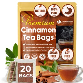 Lavendium, 20 Pure Cinnamon Tea Bags, Made of 100% Natural Cinnamon Sticks, Herbal Tea, No Additives, No Caffeine, No Gluten, Vegan.
