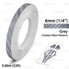CARBON FIBER GREY, 1/4" | 6mm, Self-Adhesive Vinyl Pin Stripe Line Decal Sticker Tape, Length 32ft | 9.80m, Suitable for Cars, Vans, Motorcycles, Bikes, Models, Tuning & Styling, and much more