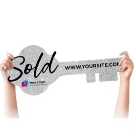 SPEEDYORDERS Real Estate Customized Sold Key Sign Prop Silver Style, House Key Prop, Realtor Key Prop, Realtor Prop Closing Gifts, Photobooth Sign Prop Size L