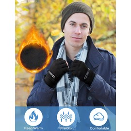 Becellen Fingerless Suede Gloves, Thermal Black Half Gloves, Touchscreen Winter Gloves for Men and Women, black