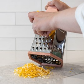 Beille 6 Side Stainless Steel Grater Top Handle Zester Slicer 7.75 Inch, Pink