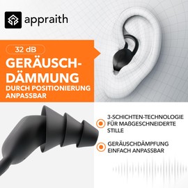 APPRAITH® ZenPlug Ohrstöpsel für Konzert, Schlaf, Reisen, Arbeit [Premium Nano Silikon] In earplugs Gehörschutz | Wiederverwendbar | Lärmreduzierung bis 32 dB | Schwarz | Mit Aluminiumbehälter