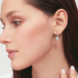 Desnuage Sterling Silver Hoop Earrings - Handmade Hammered Disc Dangle Leverback, Hypoallergenic Earrings for Women