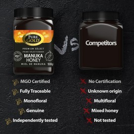 Pure Gold Manuka-Honig 850+ 500g, Honig aus Neuseeland, MBO-zertifiziert und nach MPI-Standards
