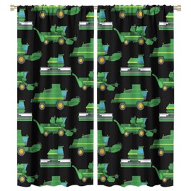Kids Agriculture Machine Window Curtains, Farm Equipment Tractors Transport Combines Rod Pocket Decorative Windows Curtain for Boys Children Teens Room Decor 42x45in (30% Blackout)