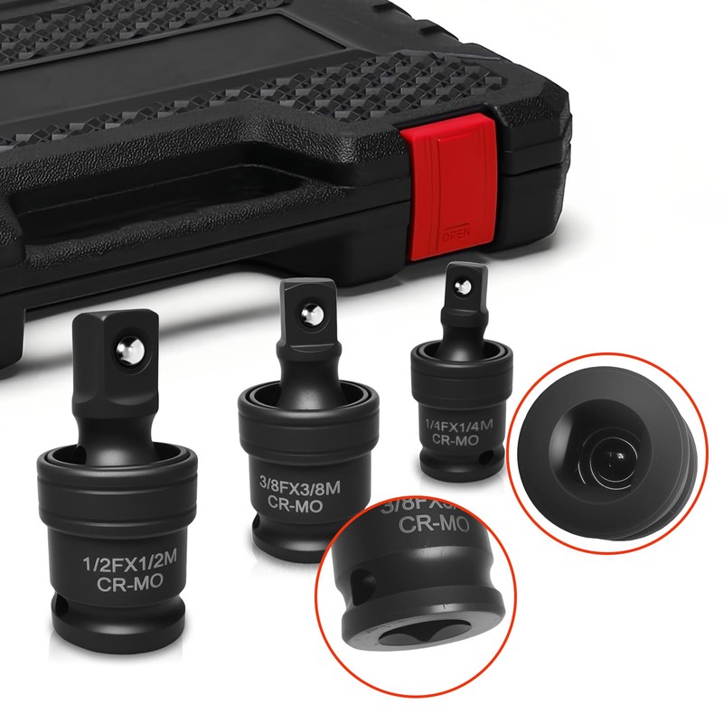3Pack Impact Universal Joint,universal socket,Impact Socket set，1/4",3/8"and 1/2"Drivers,CR-MO Steel Universal