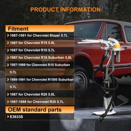 E3633S Fuel pump assembly - Compatible with 1989-1991 for chevy R2500/V1500 Suburban 5.7L 1987-1988 for chevy V10/V20 Suburban 5.7L 1987 for chevy V10 5.0L/5.7L High Performance Fuel Pump SP12L1H