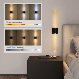 CNMYKYDS Set of 2 Battery Powered Wall Sconces, Wireless Wall Lights with Dimmable Touch - Rechargeable Wall Lamps for Bedroom Decor, Cordless Wall Light Indoor (Black, 24 inch (2 Pack))