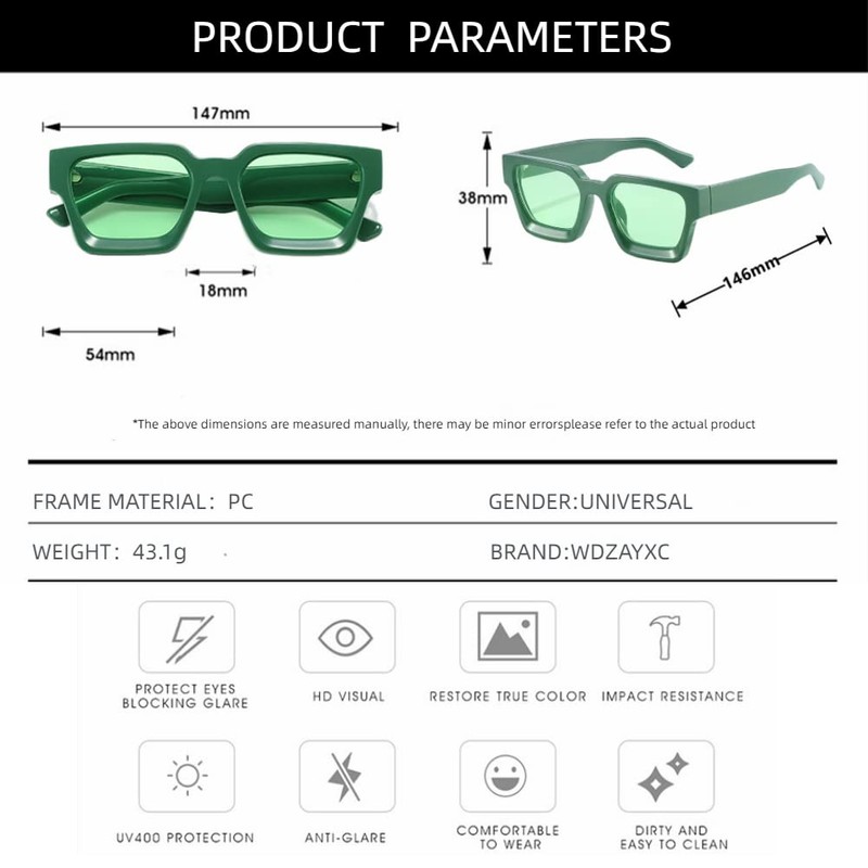 WDZAYXC Vintage Rectangular Sunglasses for Women Men Chunky Rectangle Sunglasses