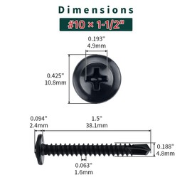 #10 x 1-1/2" Black Truss Head Self Drilling Screws (50 pcs), 410 Stainless Steel, Black Oxide Coated, Quick Steel Self Tapping Sheet Metal Tek Screws, Fayeploo (with Phillips Driver Bit)