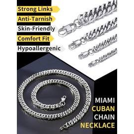 ChainsHouse Unisex Cuban Chain Stainless Steel 5/7/10/13.5 mm Wide Men's Chain - Silver Yellow Black Gift Box Included - Choice of Length, Stainless Steel