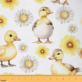 Tela de pato de The Yard con diseño de dibujos animados, bonita tela de decoración para cama, proyectos de bricolaje, acuarela, flores, estilo rústico, para niños, niñas, 1 yarda, color amarillo