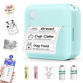 Miouca Label Maker Machine with Tape - Mini Sticker Printer Bluetooth Label Printer for Home Office Organization, Portable Thermal Sticker Maker Print Pod with Multiple Templates for Phone
