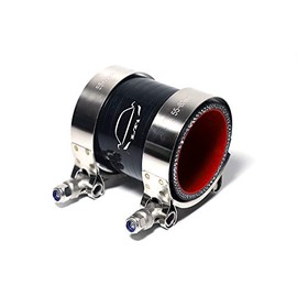 LTI Universal 51mm 4-Ply Reinforced High Performance 2" ID Straight Silicone Hose Coupler + T Bolt Clamp 304 Stainless Steel (2" BLACK)