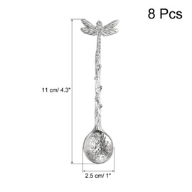 sourcing map 8pcs Retro Dragonfly Spoon, 4.3 Inch Coffee Spoon, Stirring Spoon, Tea Spoon, Dessert Spoon, Straight Handle Spoon Kitchen Gadget, Silver